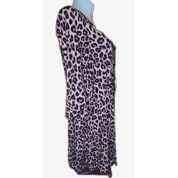 Torrid Leopard Print Shirt Dress Mini Challis Zip Front Roll Tab Sleeves Plus 1X - Picture 4 of 14
